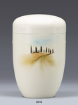 3616, Stahlurne, cremeweiß, Motiv: TOSCANA Airbrush mit Foliendekor. Landwehr, Urnenlieferant.