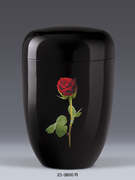 25-3880, R, Naturstoffurne, Schwarz, Stielrose foliert, mit Airbrush hinterlegt, SYMBOLE, ERHABEN, BIO, URNE, AIRBRUSH, FOLIENBESCHRIFTUNG, RUHEFORST, LANDWEHR, BÜNDE