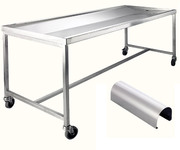 Seziertisch, Waschtisch, LxBxH = 2.000 x 850 x 750mm, Seziertisch komplett aus Edelstahl, fahrbar, feststellbar. Bestatterbedarf, Bestatterzubehör, Landwehr Sargfabrik GmbH, Handel, Seziertisch, Waschtisch, Einbalsamierungstisch, Obduktionstisch, 