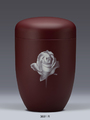 3681, R, STAHLURNE, WEINROT, VELOURS, MOTIV, AIRBRUSH, ROSE, DESIGN. Designer Urne. Landwehr Sargfabrik GmbH. Bestatterbedarf, alles aus einer Hand.