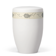 27565, Matt-Weiß, Dekorband, Graspapier, Blätter im Wind, BIO, URNE, BESTATTUNGSZUBEHÖR