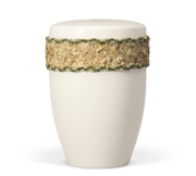 27591, Cremeweiß, Dekorband aus heimischen Hölzern, handgefertigt, eingefasst durch farbige, grüne, Baumwollkordeln, BIO URNE, BIO, URNE, BESTATTUNGSZUBEHÖR