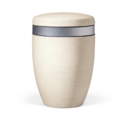 BIO URNE, 27961, Steinbeschichtet, Marmorit-Weiß, Dekorband, Edelstahl, BIO URNE, BIO, URNE, BESTATTUNGSZUBEHÖR