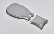 Kinder-Schlafsack, 461/80-389, Dekostoff grau bestickt mit Herzchen, 120g/m² Wattierung, Bestattungszubehör, Deckengarnitur, Kind